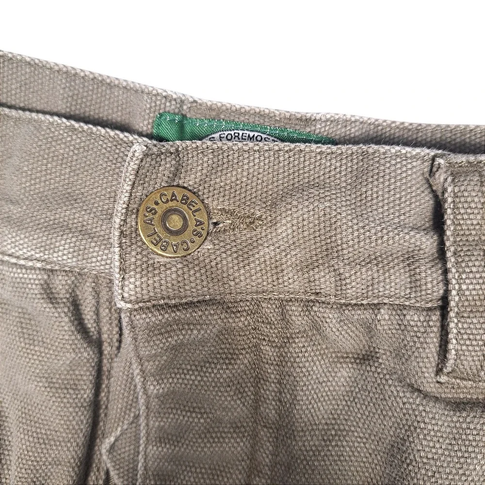 Cabelas Flannel Lined Cargo Pants Mens 34 Reg Khaki Tan Canvas Plaid Lined Work